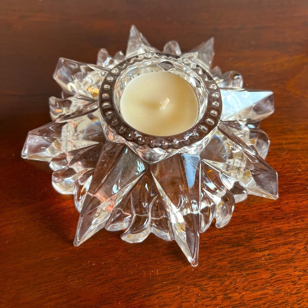 Vintage Starburst Glass Candle Holder Celestial Boho Crystal Votive Star-Shaped